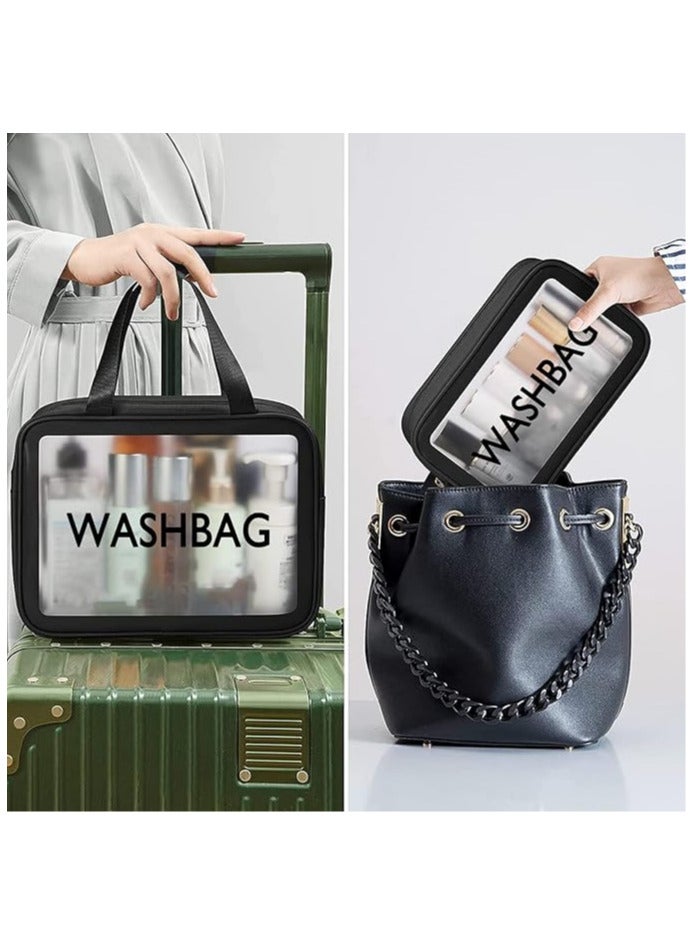 Toiletry Bags - Waterproof Cosmetic Laundry Bag Zipper Makeup For Women And Girls 3 Pieces Travel & Holiday Accessories PVC plastic and eco-friendly polyurethane leather Transparent  (Black ) - Image 4